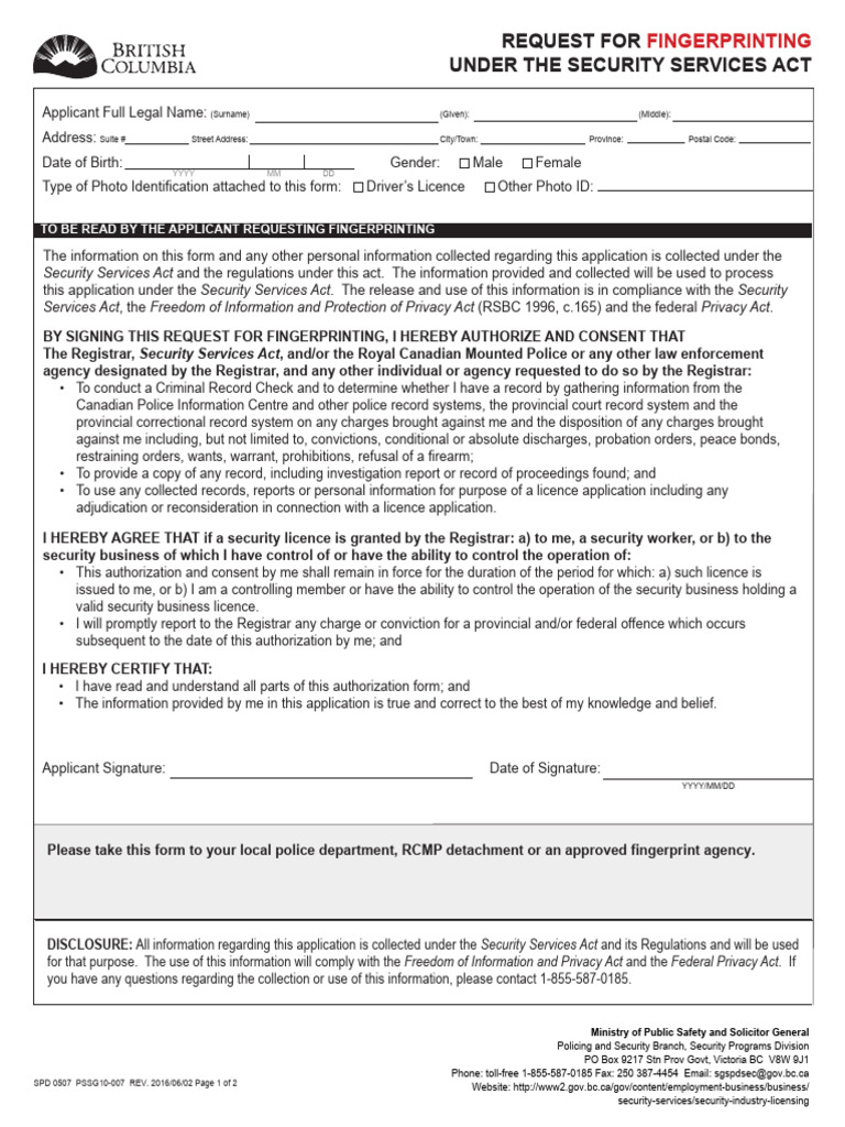 Spd0507 Fingerprinting | PDF | Criminal Record | Public Law