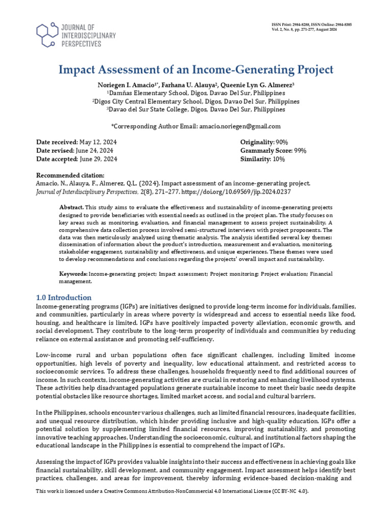 Impact+Assessment+of+an+Income Generating+Project | PDF ...