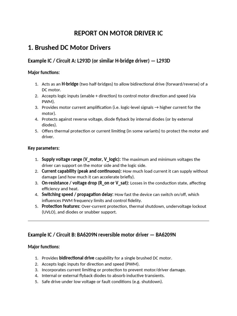 Motor Driver ICs Report 1 | PDF | Power Inverter | Electric Motor