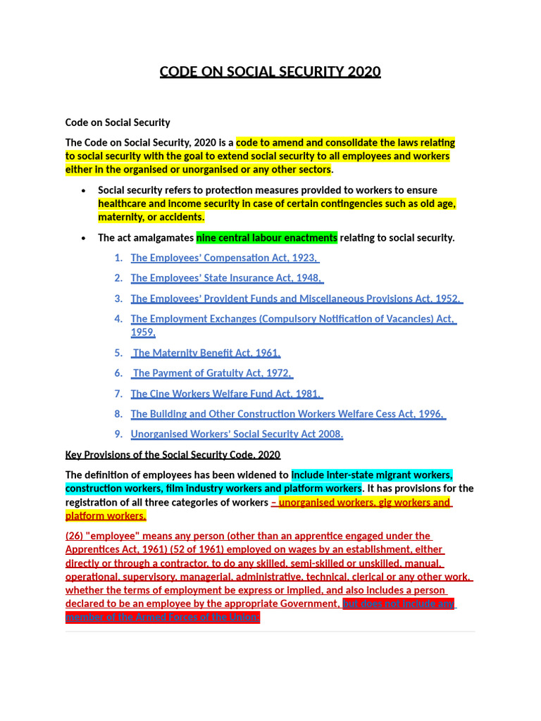 Code On Social Security 2020 | PDF | Employment | Social Security ...