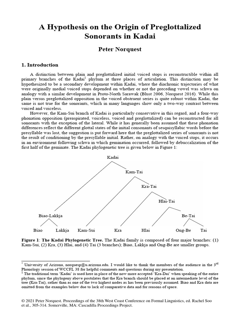 TK Proto Tai Tones Preglottalized Sonorants in Kadai | PDF | Syllable ...