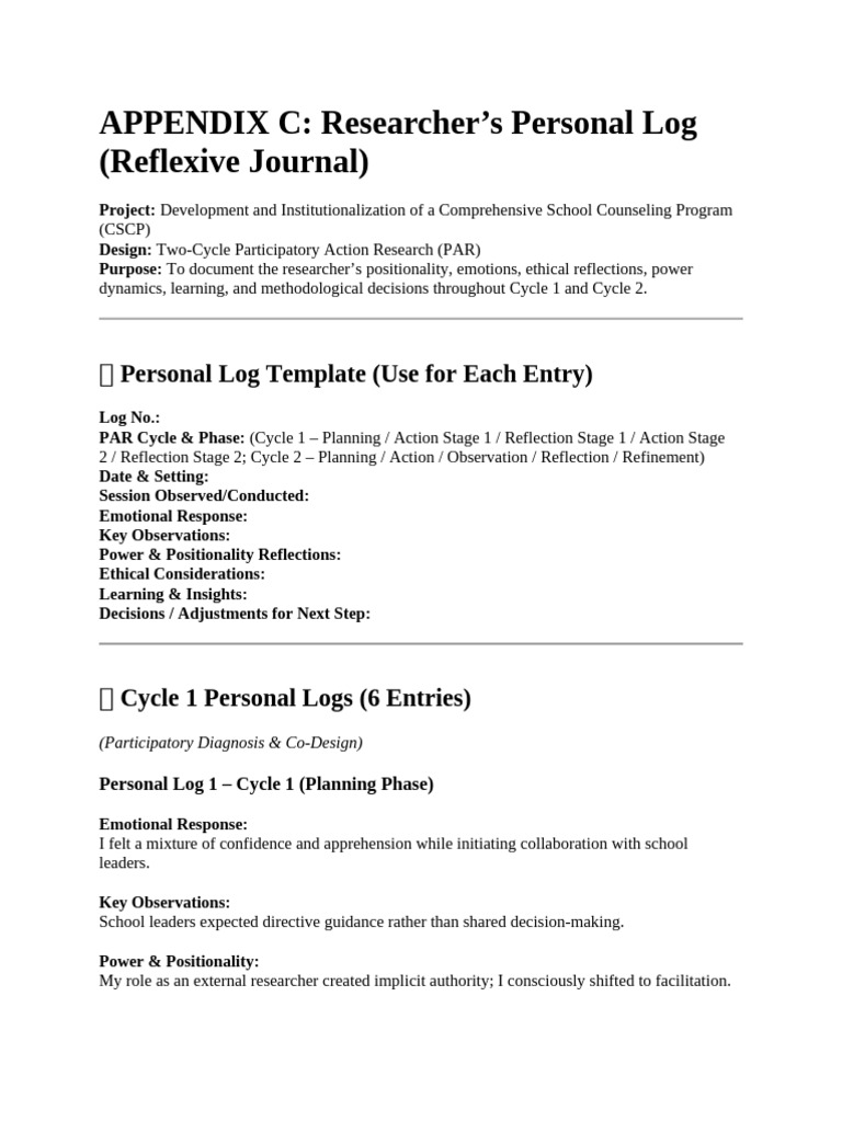 Appendix For Perosnal Log | PDF | Learning | Cognition