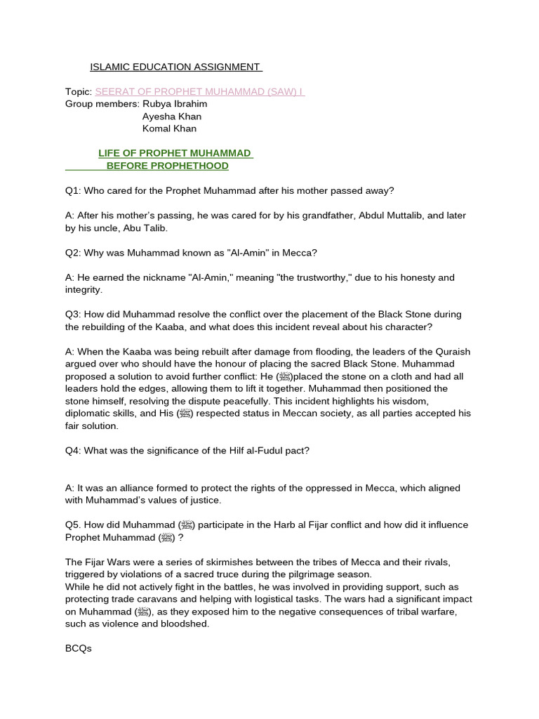 Islamic Education Assignment | PDF | Muhammad | Mecca
