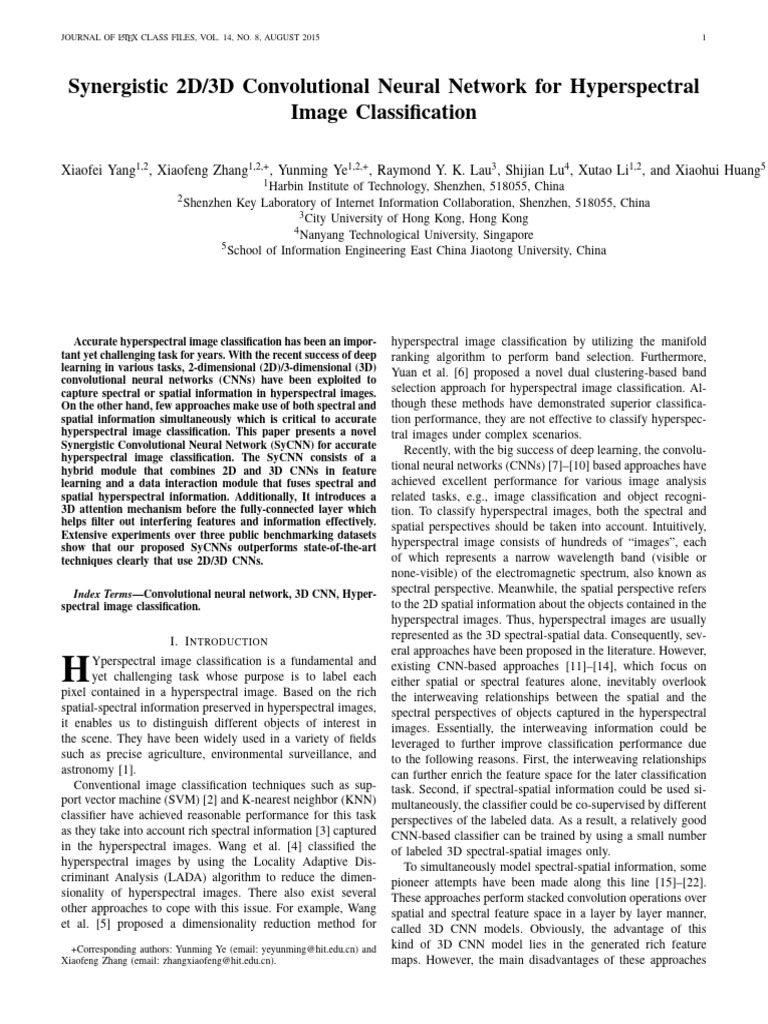 Synergistic 2D3D Convolutional Neural Network For Hyperspectral Image ...