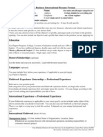 Sample Business International Resume Format Name: Double Space Between Each Major Category