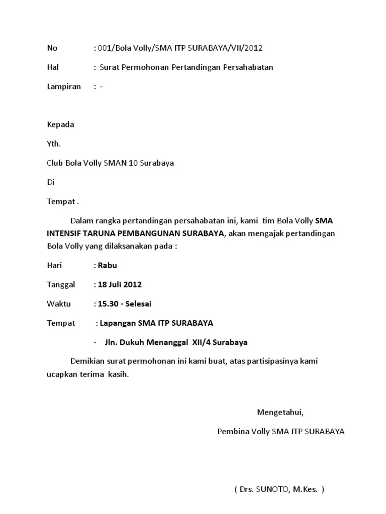 Contoh Surat Sparing