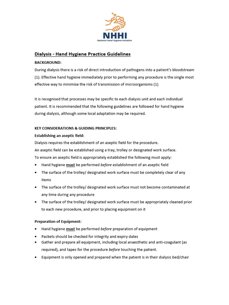 Dialysis Practice Guidelines - Revised Oct 2018 | PDF | Hand Washing ...