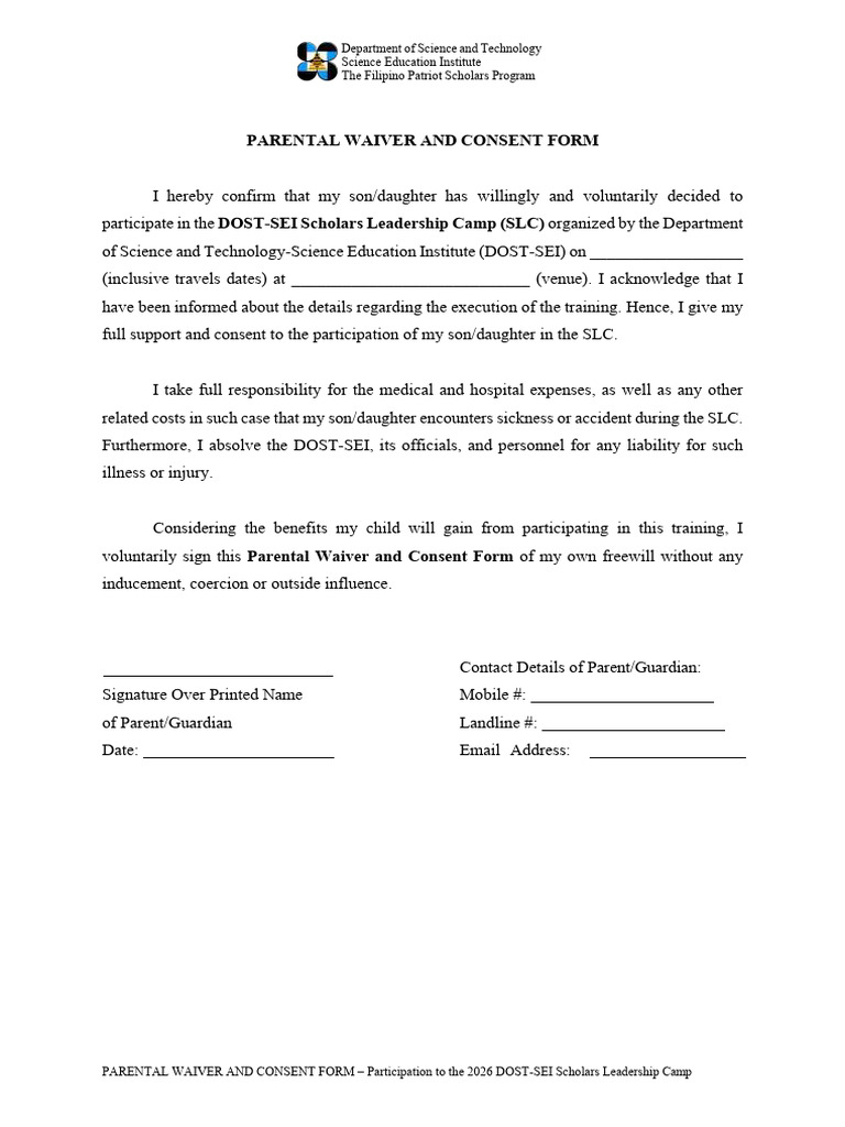 Parental Waiver and Consent Form | PDF
