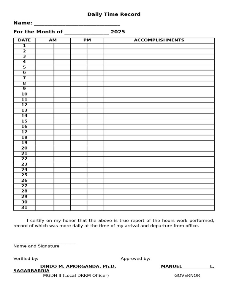 Daily Time Record | PDF