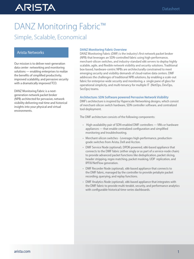 Arista DANZ Monitoring Fabric Datasheet | PDF | Computer Network ...