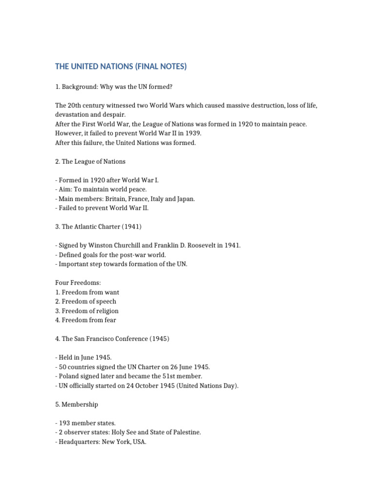 The United Nations Final Notes | PDF | United Nations | International ...