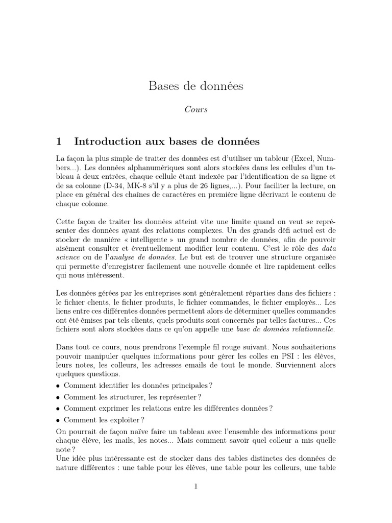 Cours Bases de Donnees | PDF | Gestion des données | Bases de données