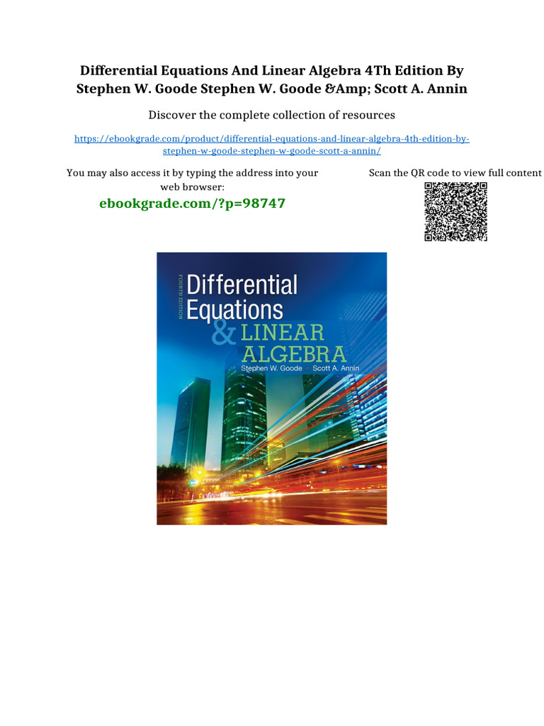 Differential Equations and Linear Algebra 4th Edition by Stephen W ...