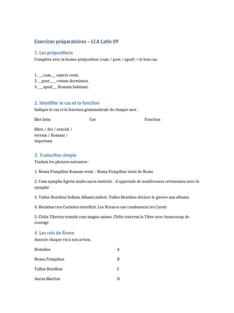 Exercices Preparatoires LCA Latin 09 | PDF | Linguistique | Relations ...
