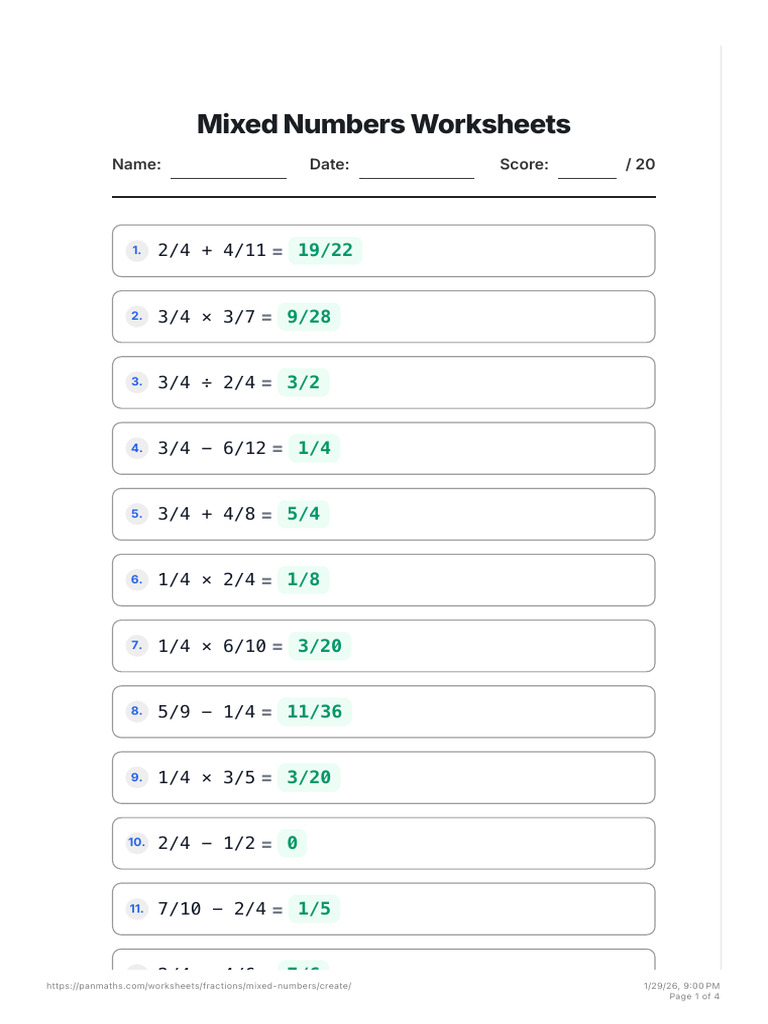 Mixed Numbers Worksheets - Free Printable PDF - PanMaths - PanMaths ...
