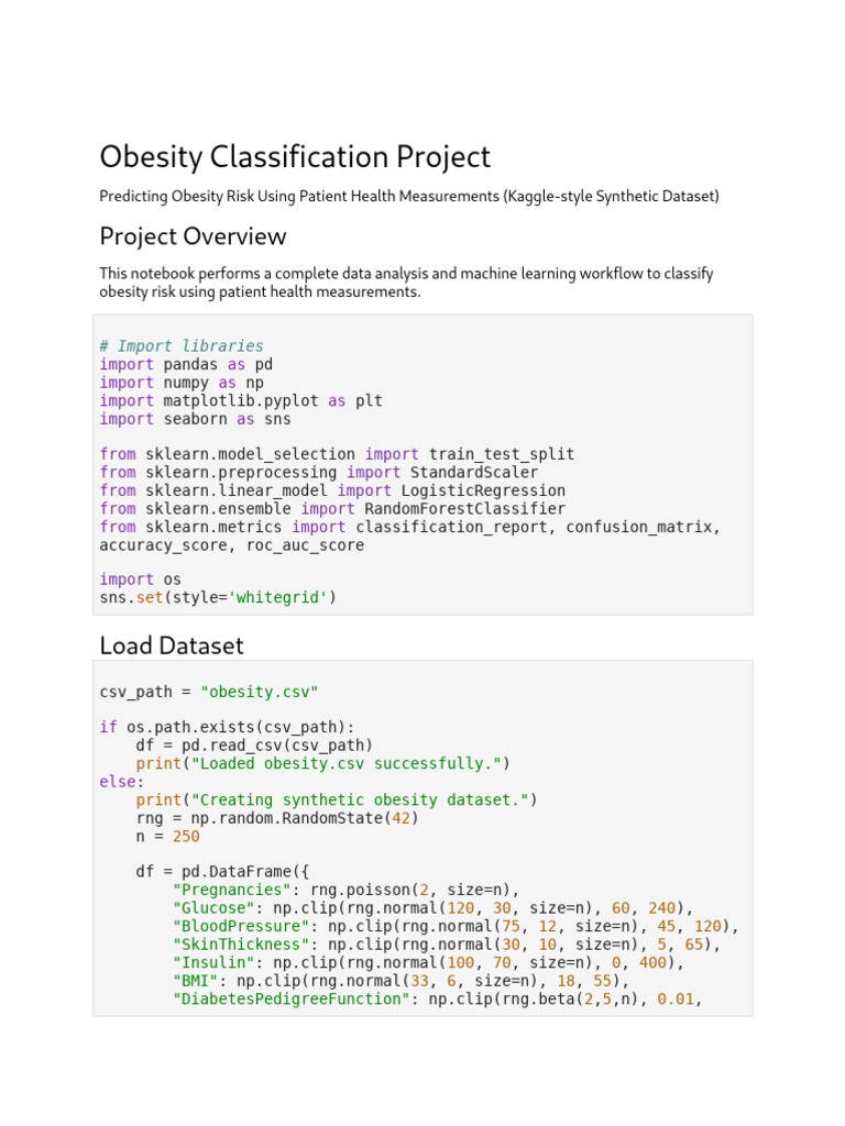 Obesity Classification Project | PDF | Data Analysis
