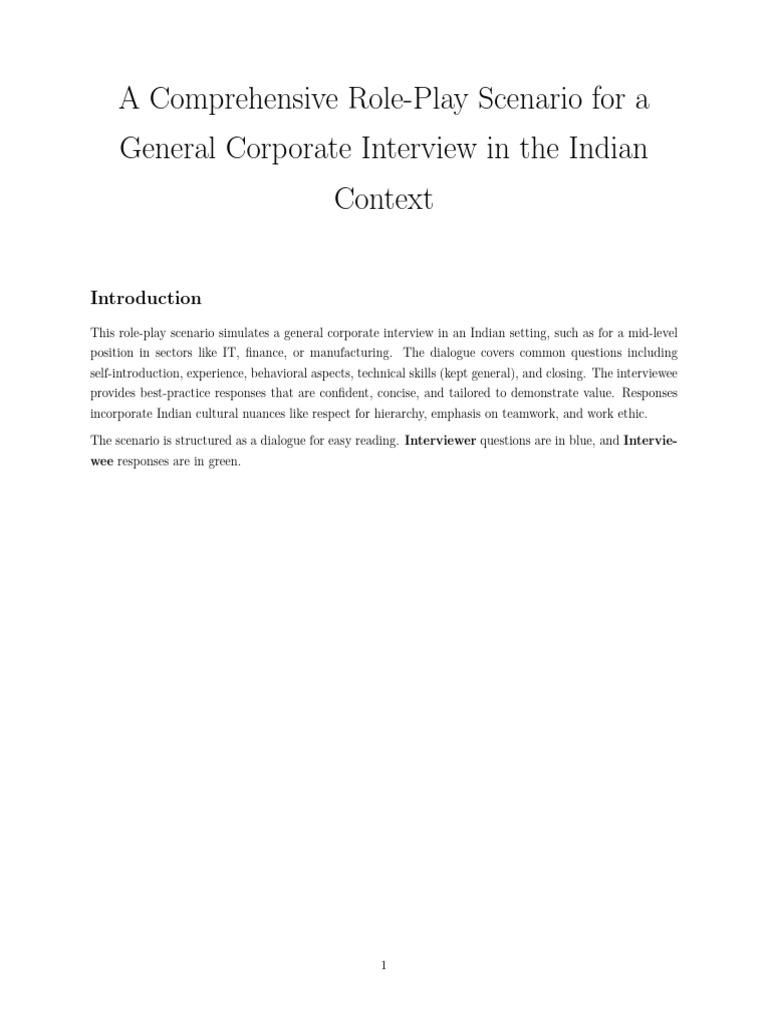A Comprehensive Role-Play Scenario For A General Corporate Interview in ...