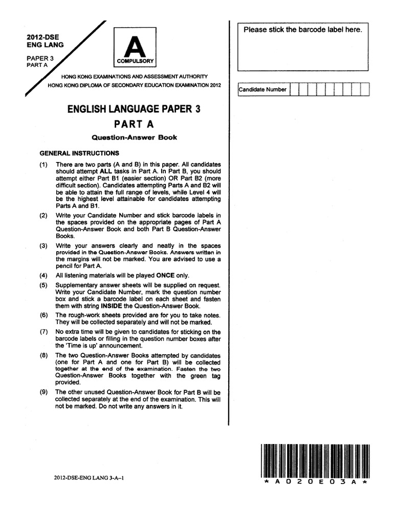 2012 DSE English Language Paper 3A | PDF