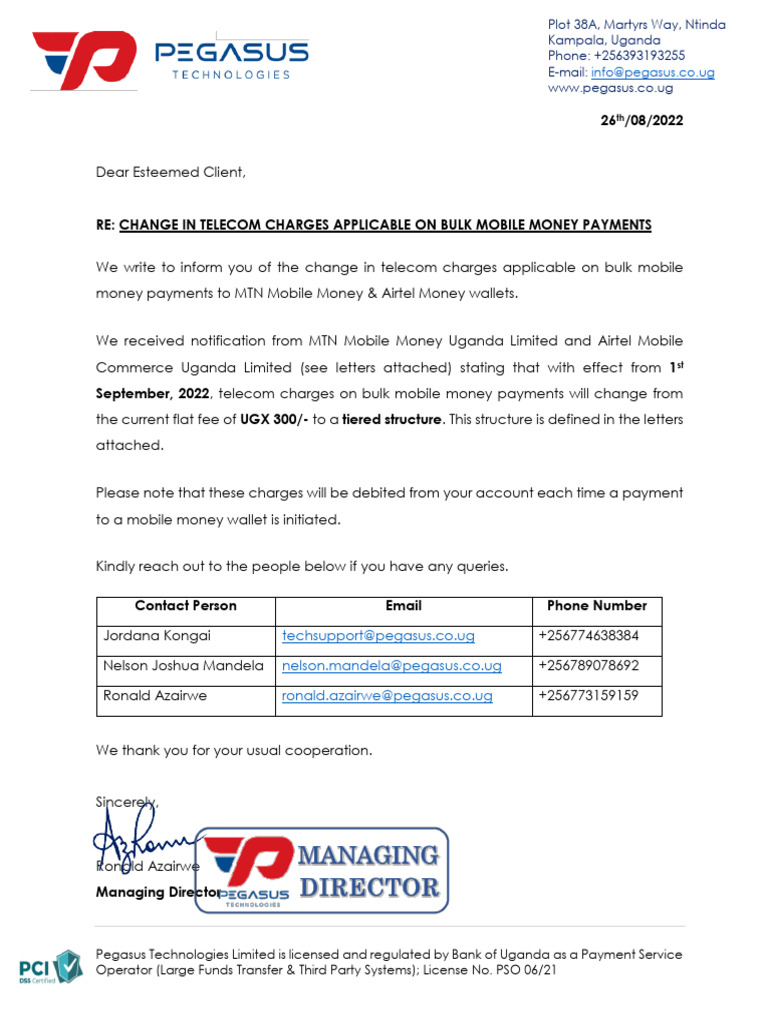 Revision of Telecom Charges On Bulk Mobile Money Payments | PDF ...