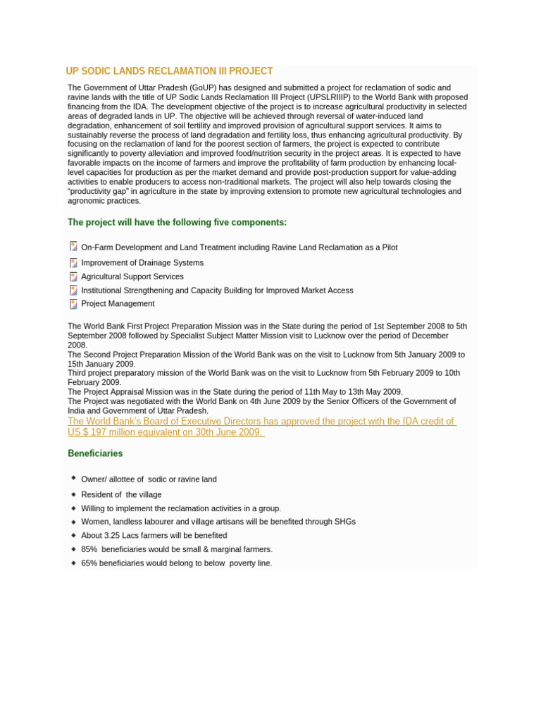 Up Sodic Lands Reclamation III Project | PDF | World Bank Group | Poverty