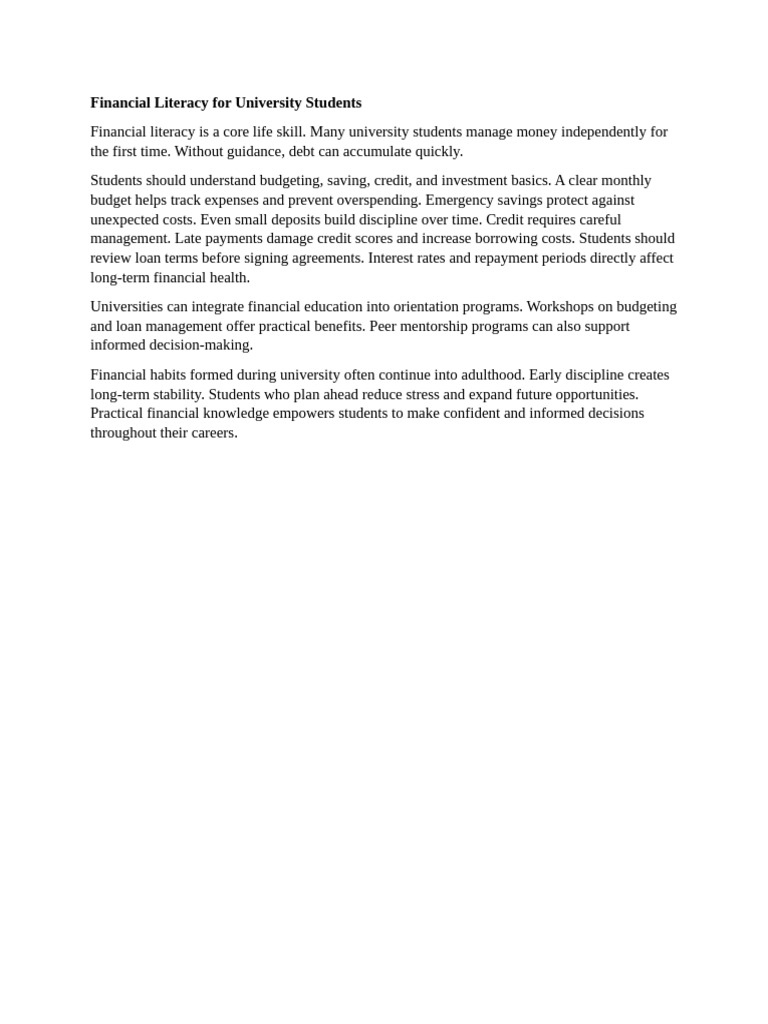 Financial Literacy For University Students | PDF