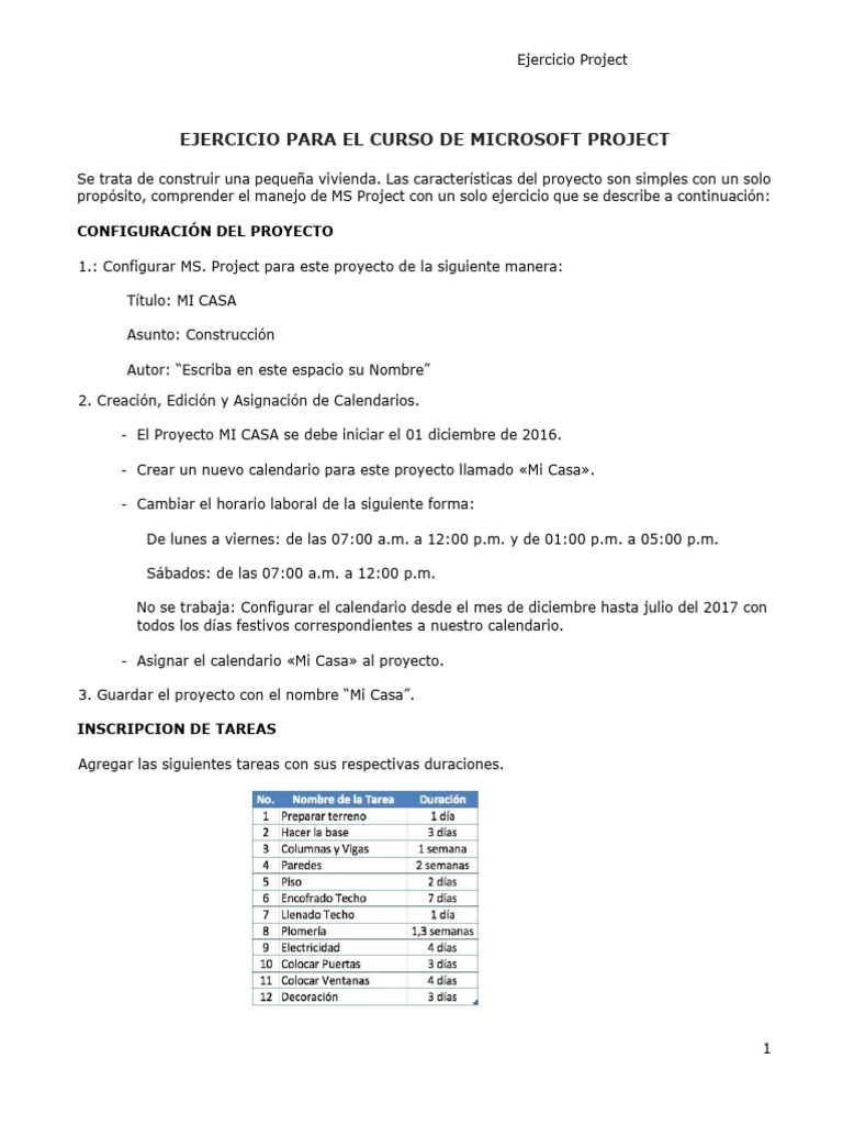 Ejercicio Project 2016 | PDF