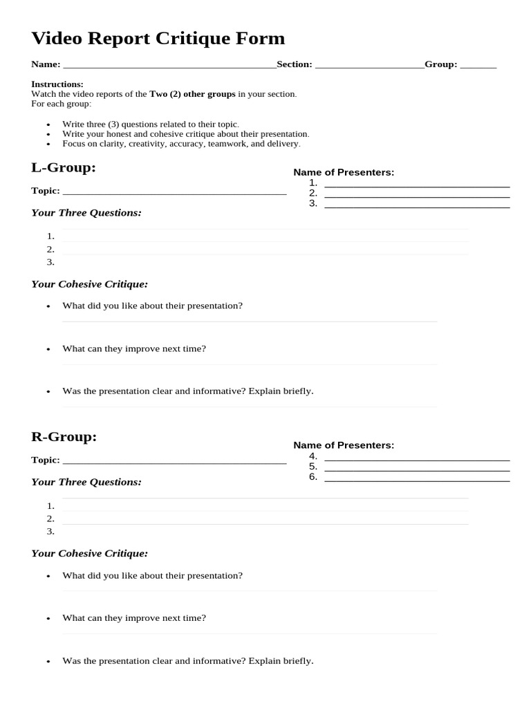 Report Critique Form 4th | PDF