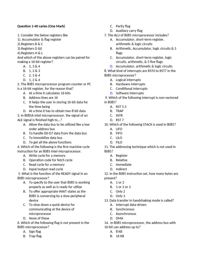 Final MCQs of Microprocessor | PDF | Office Equipment | Computer ...