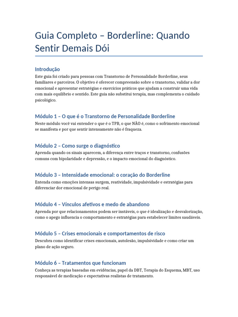 Guia Completo Borderline | PDF | Transtorno de personalidade limítrofe ...