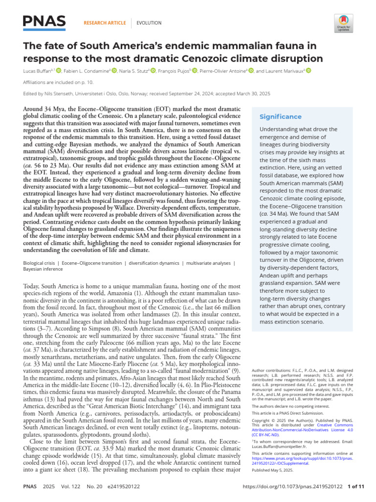 Buffan Et Al 2025 The Fate of South America S Endemic Mammalian Fauna ...