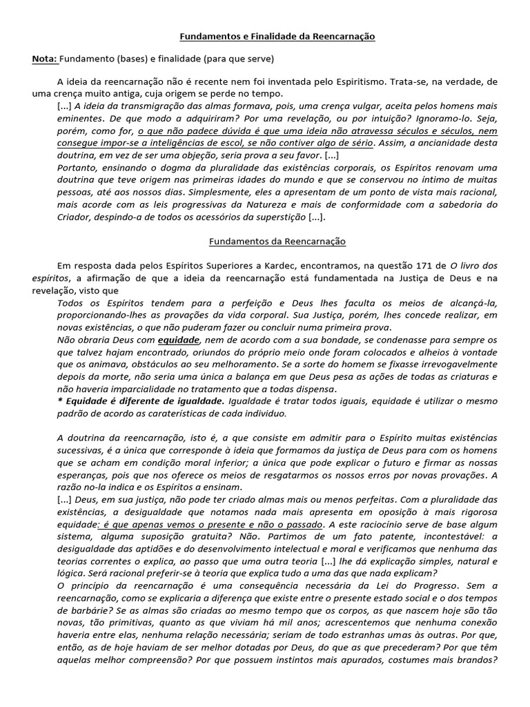 Aula 20 - Fundamentos e Finalidade Da Reencarnação | PDF | Reencarnação ...