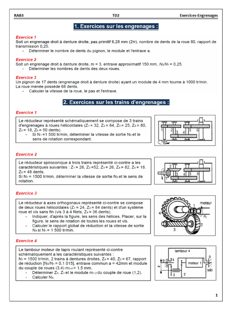 Td2 Rab3 Transmettre Engrenages | PDF | Cinématique | Machine