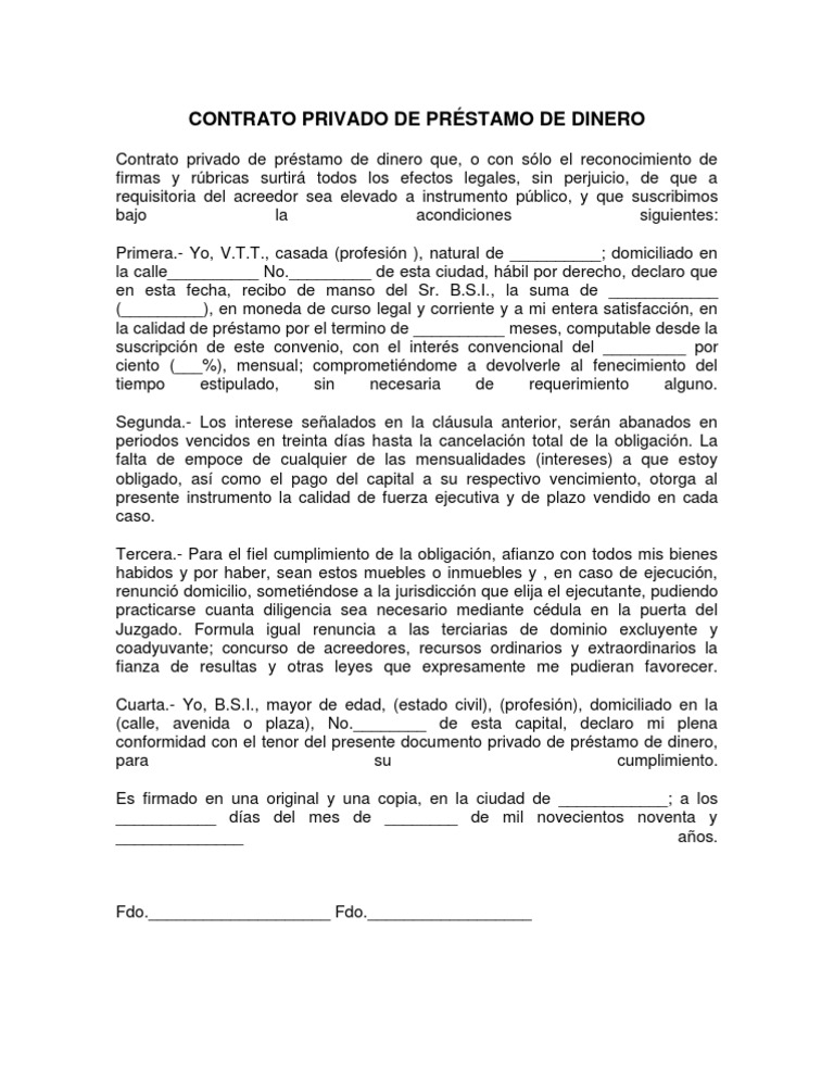 modelo de documento prestamo