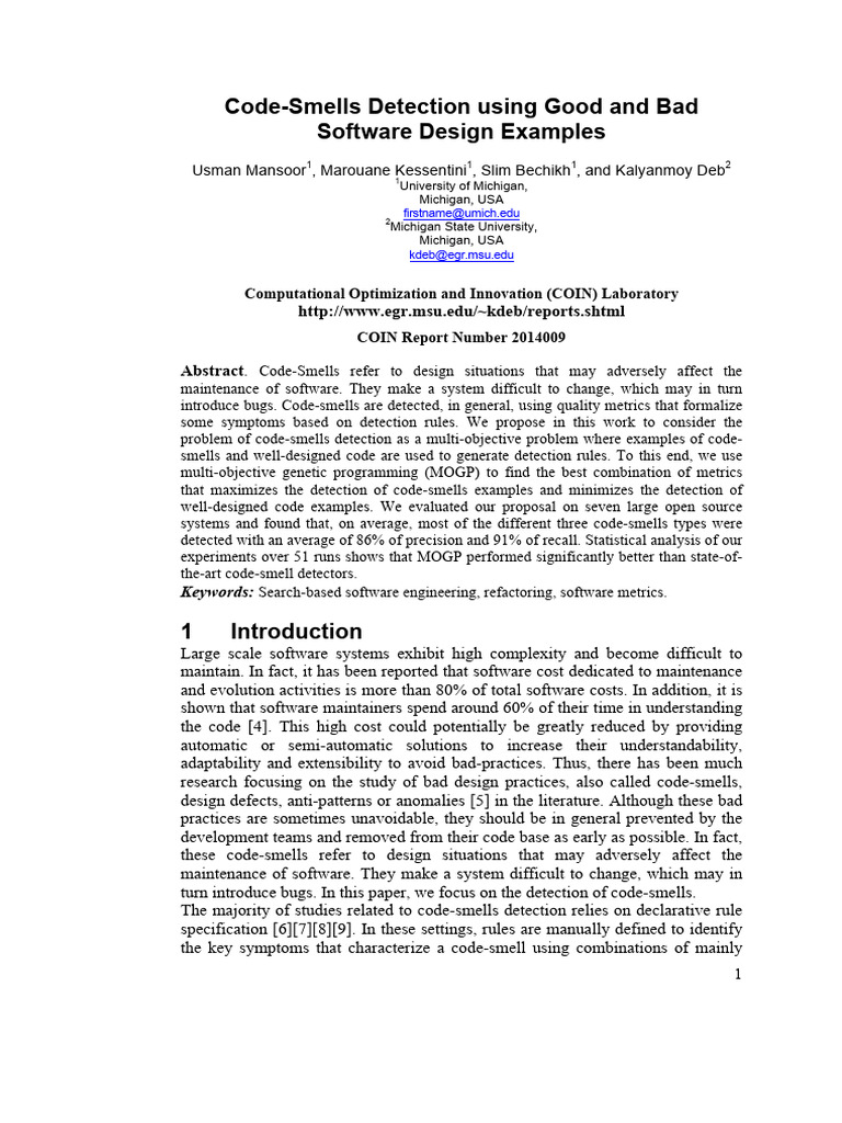 Code-Smells Detection Using Good and Bad | PDF | Mathematical Optimization