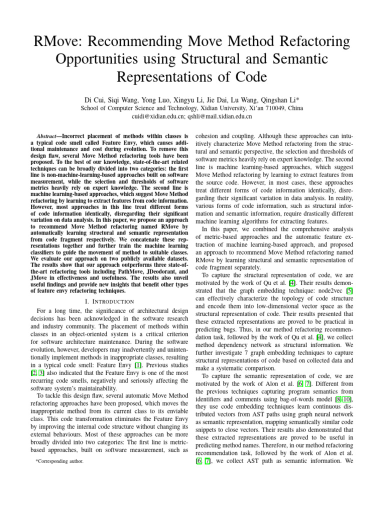 RMove Recommending Move Method Refactoring | PDF | Software Engineering ...
