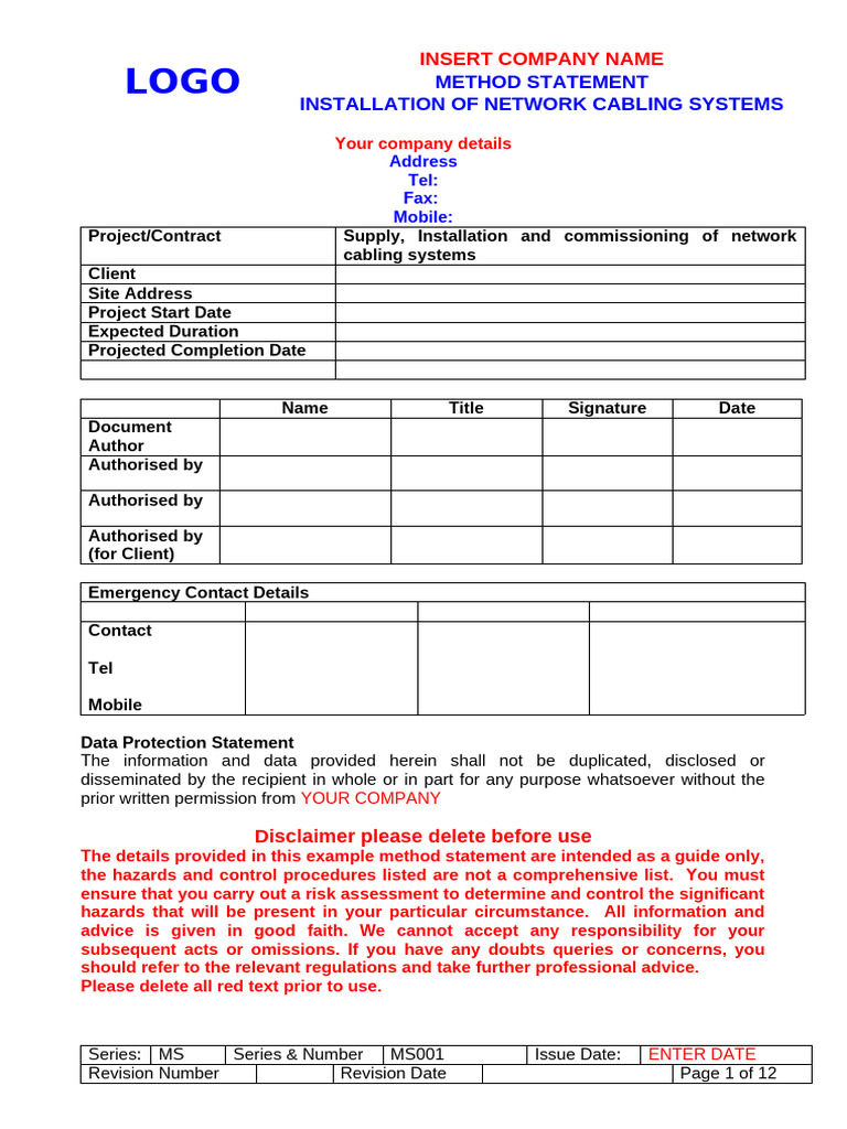MS of Cabling System | PDF | Personal Protective Equipment | First Aid
