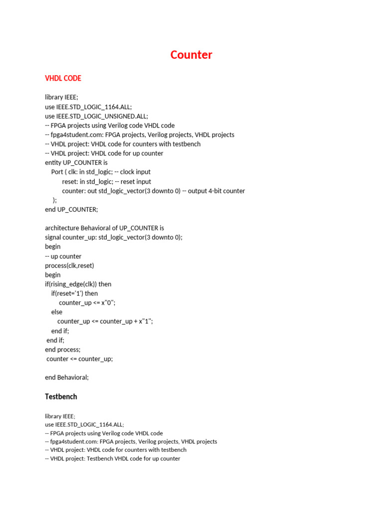 Counter - VHDL Code - Testbench - EDA Playground | PDF
