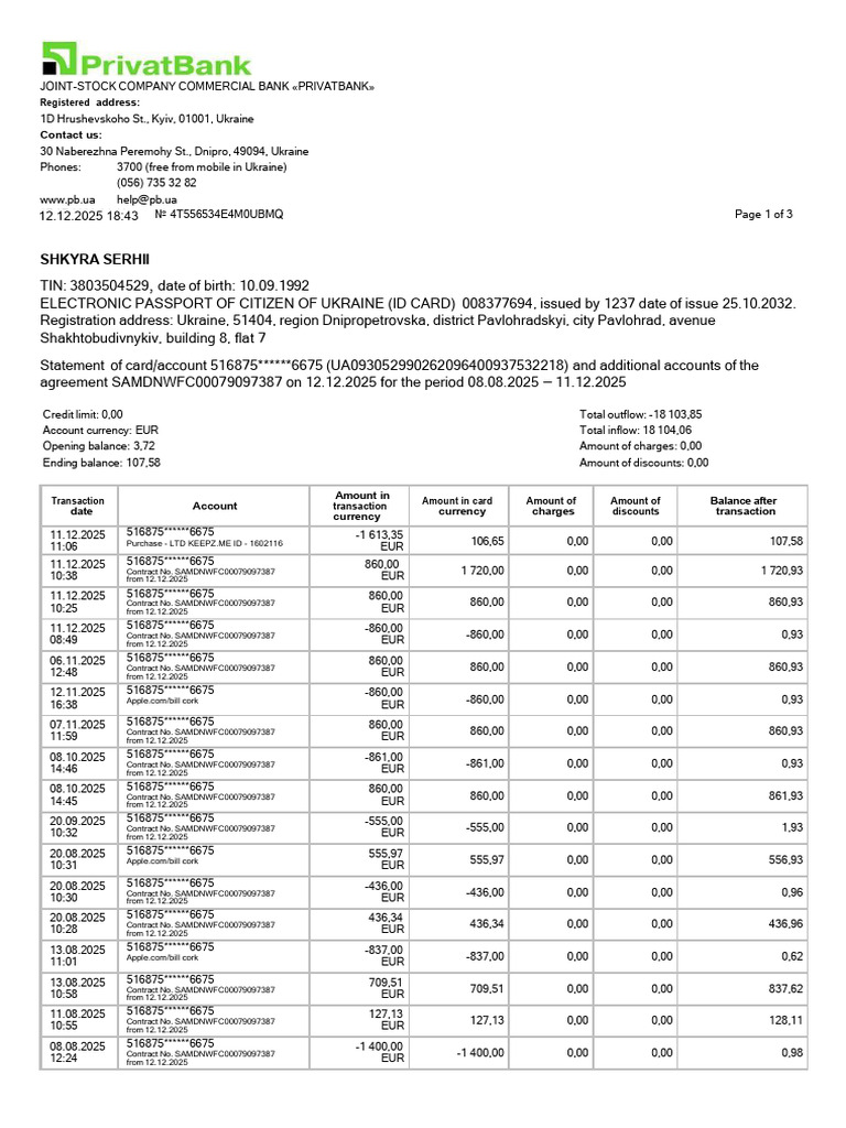Debit Account Statement 111 | PDF | Euro | Payments