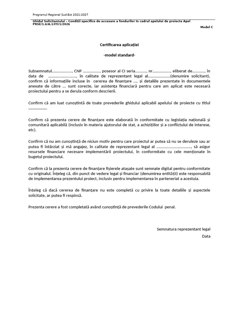 Model C - Certificarea Aplicatiei | PDF
