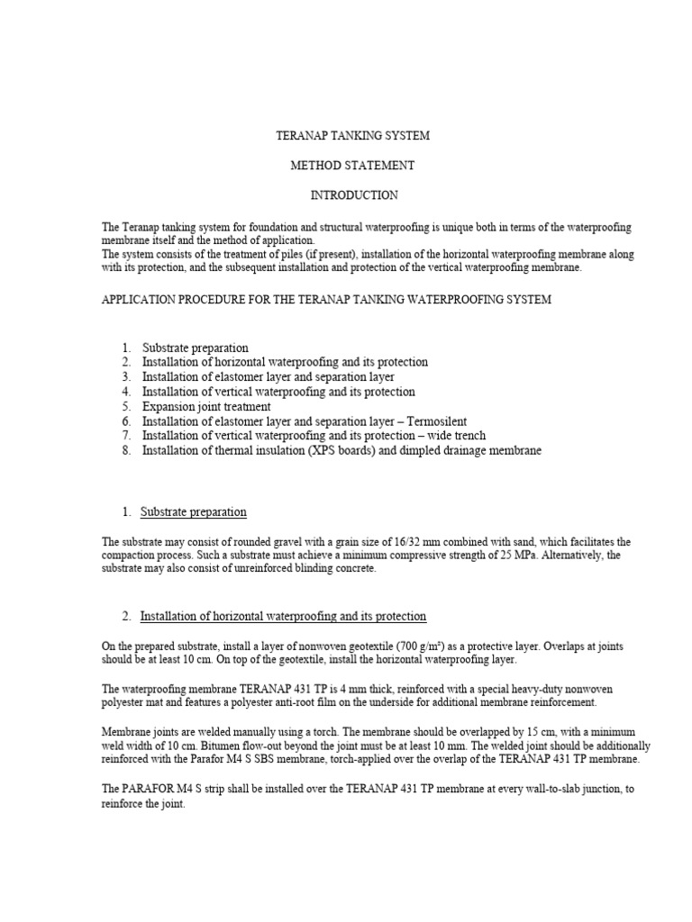 Foundation Waterproofing Method Statement - English | PDF | Welding ...