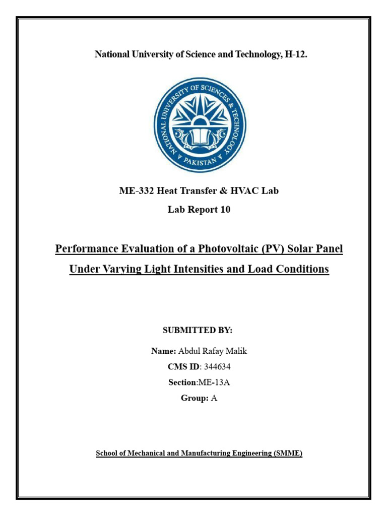 Lab Report 10 - Abdul Rafay Malik - 344634 | PDF | Photovoltaics ...