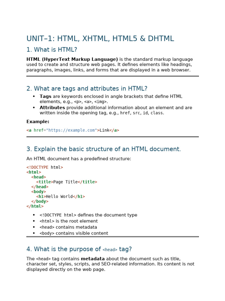 Viva Question Bank - Gtu Mca - Web Technology Project - Unit 1 | PDF ...