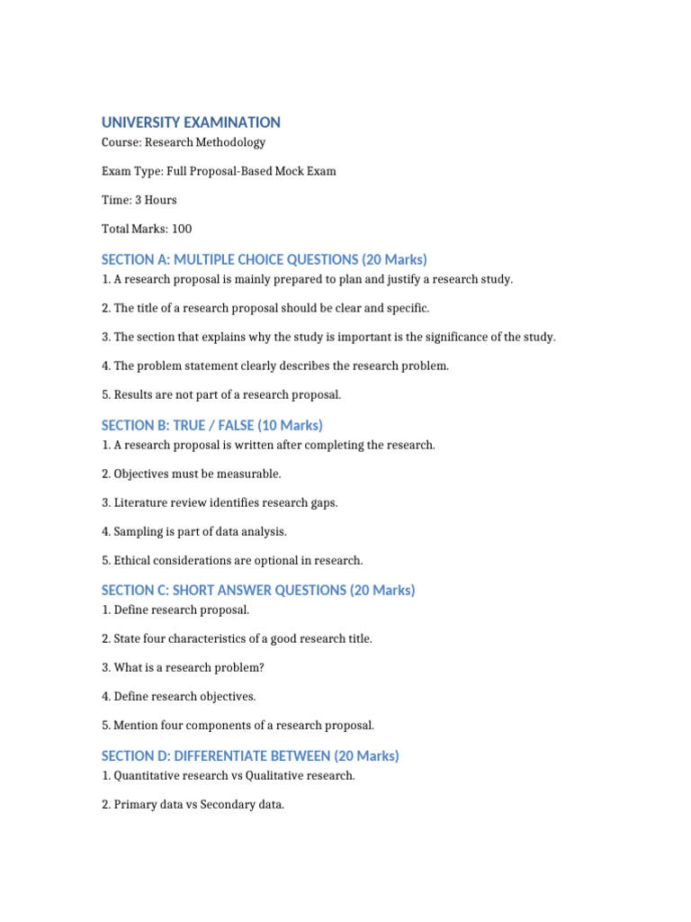 Research Proposal Full Mock Exam | PDF