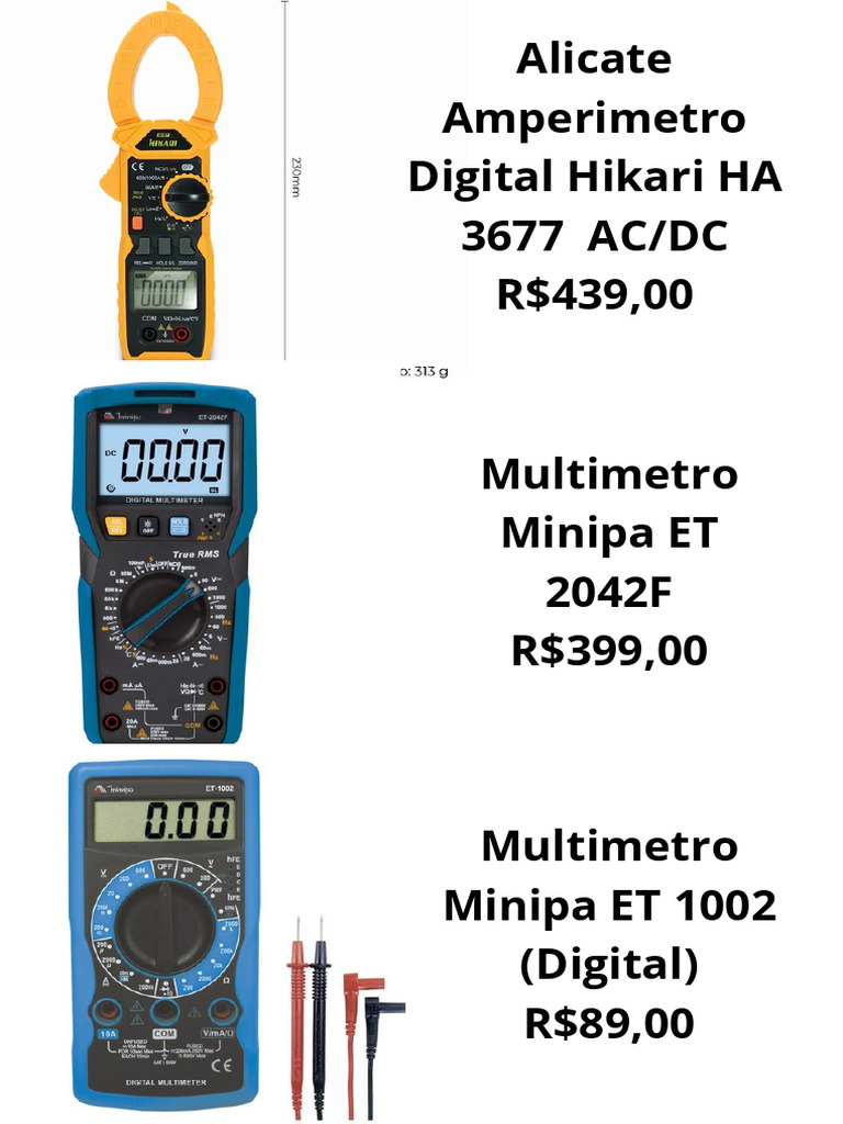 Multimetro Minipa ET 1002 (Digital) R$89,00 | PDF