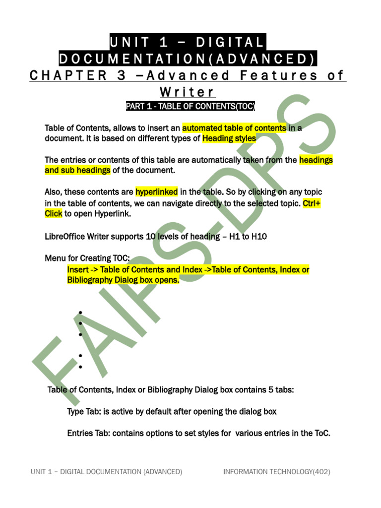 Chapter 3 - Advanced Features of Writer | PDF | Computer File | Table ...