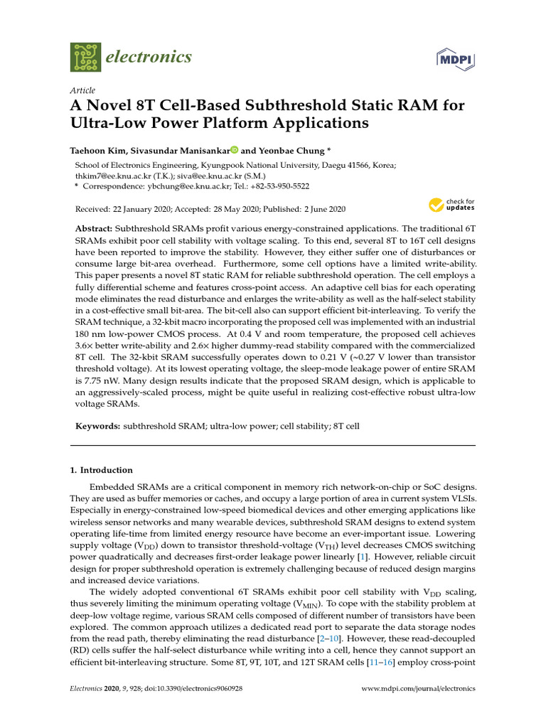 2020 a Novel 8T Cell-Based Subthreshold Static RAM for Ultra Low Power ...