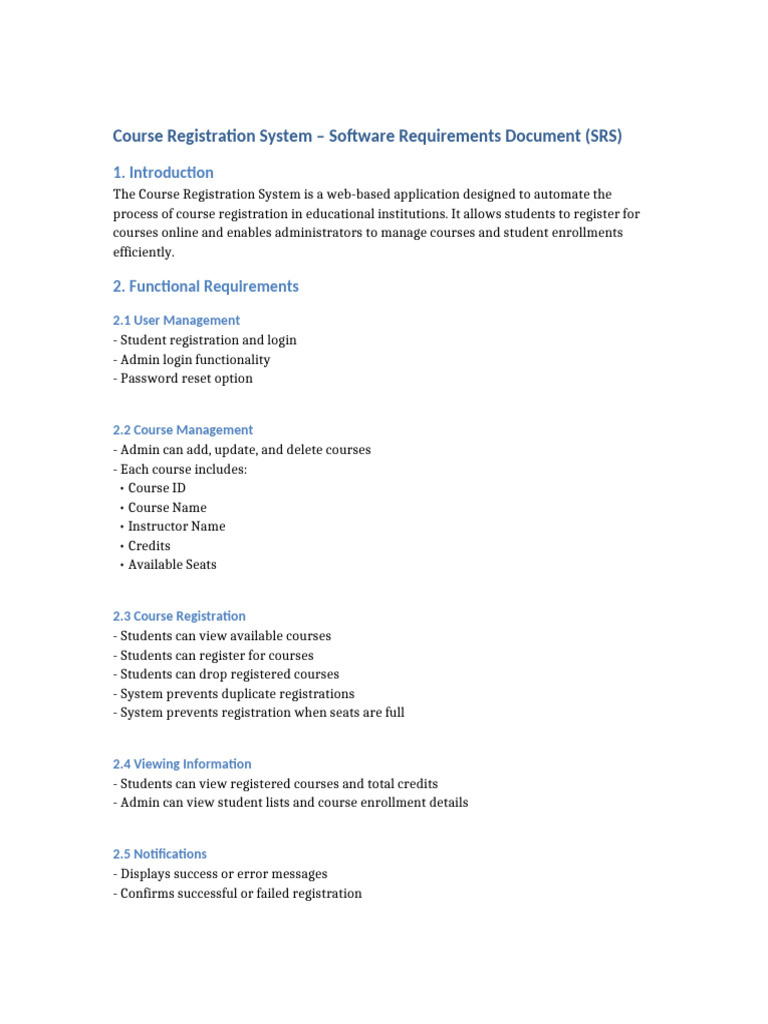 Course Registration System SRS | PDF