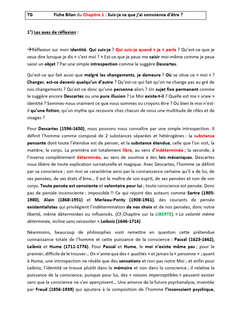 Fiche Synthese Conscience Inconscient | PDF | Conscience | Inconscient