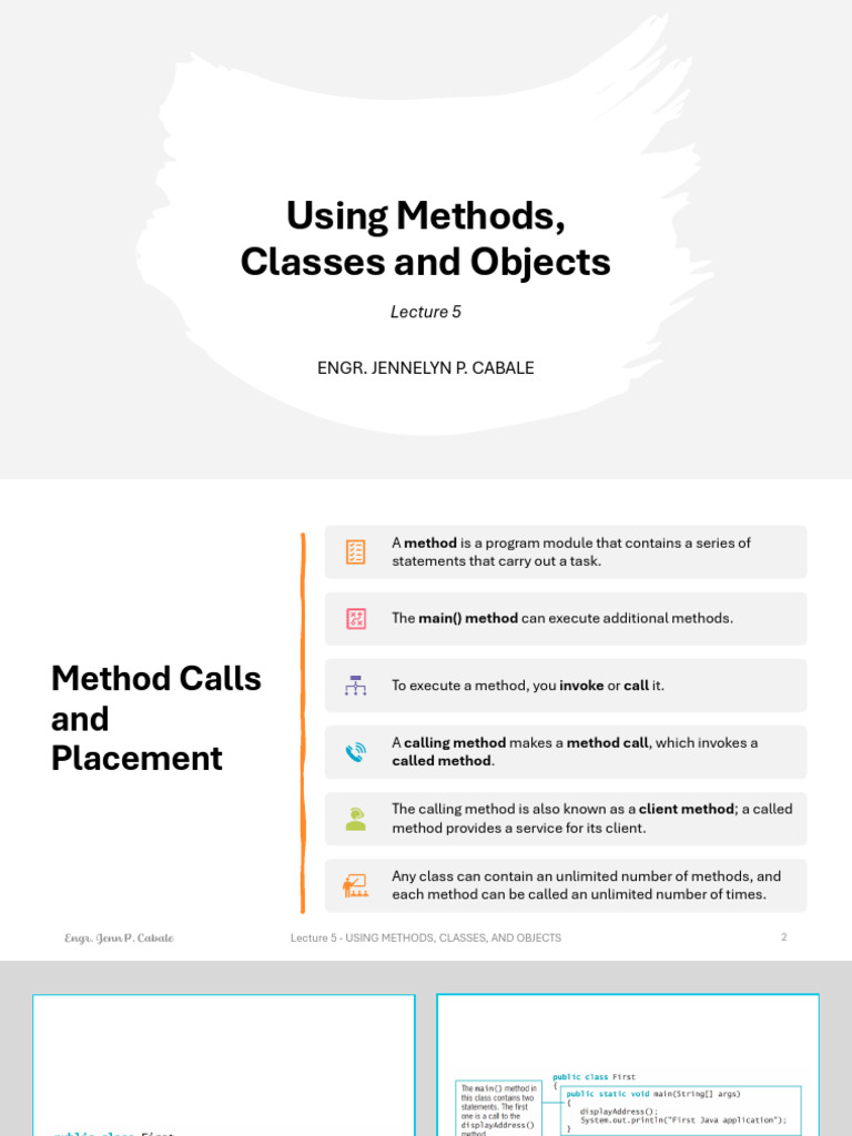 Lec 5 - Using Methods, Classes and Objects | PDF | Method (Computer ...