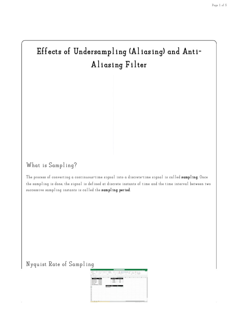 Effects of Undersampling (Aliasing) and Anti-Aliasing Filter | PDF ...